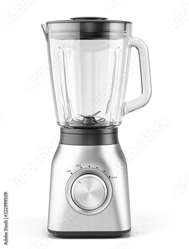 Blender appliance with glass container isolated on white background. 3d realistic rendering of electric Blender. photo