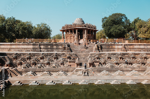 View of the Sun Temple of the Modhera along with its step well in Gujarat, India photo