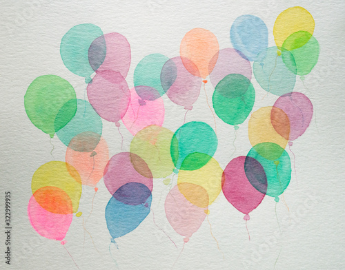Sfondo con palloncini colorati ad acquerello isolati su sfondo bianco photo