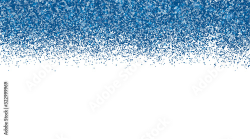 Confetti in shades of Classic Blue border on white background. Falling sparkles dots. Shiny dust vector background. The color of 2020 year. Shades of blue glitter texture effect. Easy to edit template