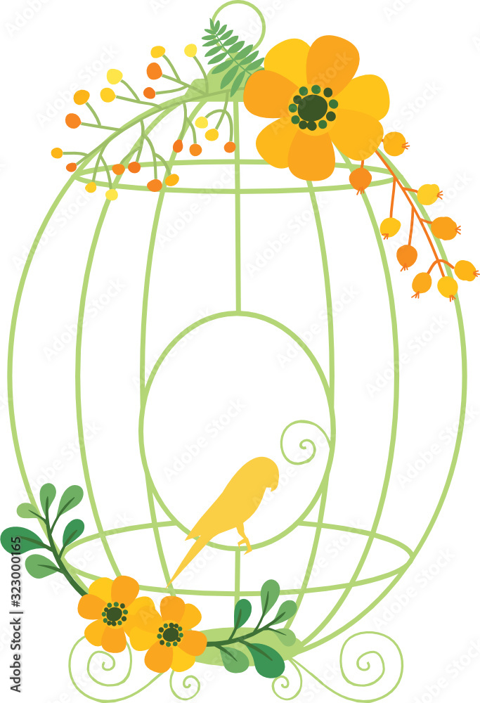 Floral Bird Cage Green