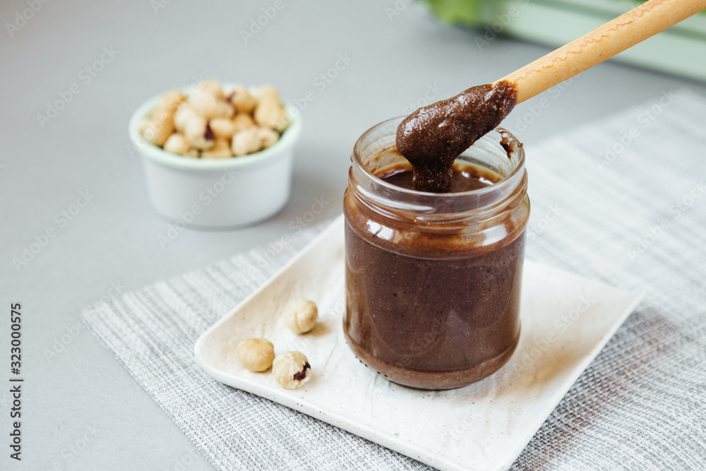 Fototapeta premium Diet Vegetarian Peanut Butter with Cocoa and Carob
