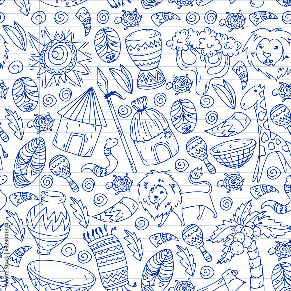 Naklejka premium African pattern with tribal elements and animals