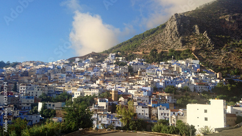 Panorama view of the "Blue City" of Chefchaouen in the Rif mountains in the North of Morocco, Africa © Thomas