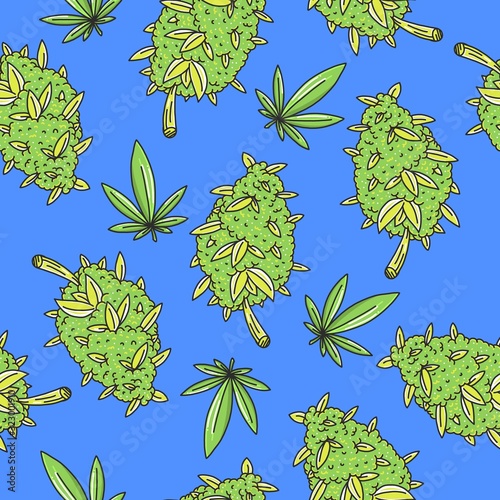 Hand Drawn seamless pattern Background Cannabis Flowers