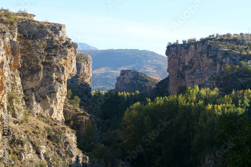 Spectacular view into the canyon from the famous hiking trail "El Camino de Los Angeles" near the city of Alhama de Granada, Spain, Europe