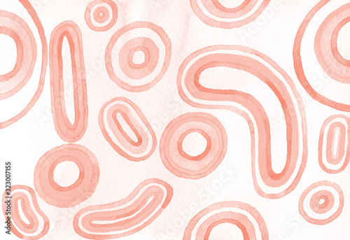 Wallpaper Mural Coral pink watercolor background with circles and rings. Raster hand painted texture. Torontodigital.ca