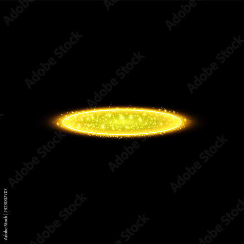 Golden halo angel ring. Isolated on black background, vector illustration