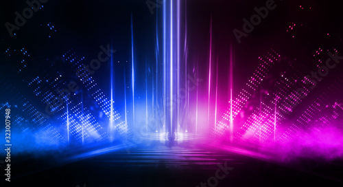 Empty stage, blue and pink,...