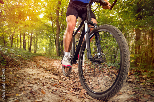 wheel of the bike on the move .Spring, nature ,sport concept