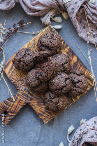Homemade backed chocolate cookies. Vegan healthy dietary food