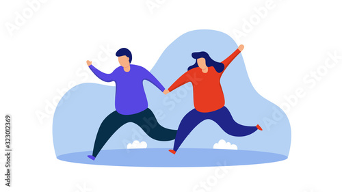 Young couple in love. Romantic couples running together. Element design with lifestyle or romantic concept for website development or social media advertising.