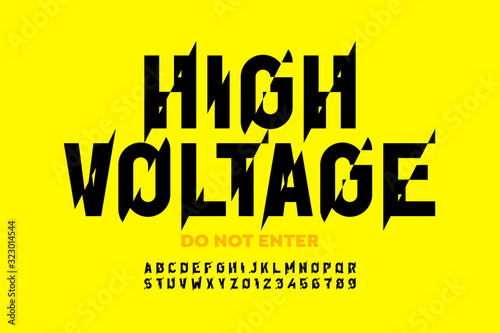 Hight voltage style font design, alphabet letters and numbers
