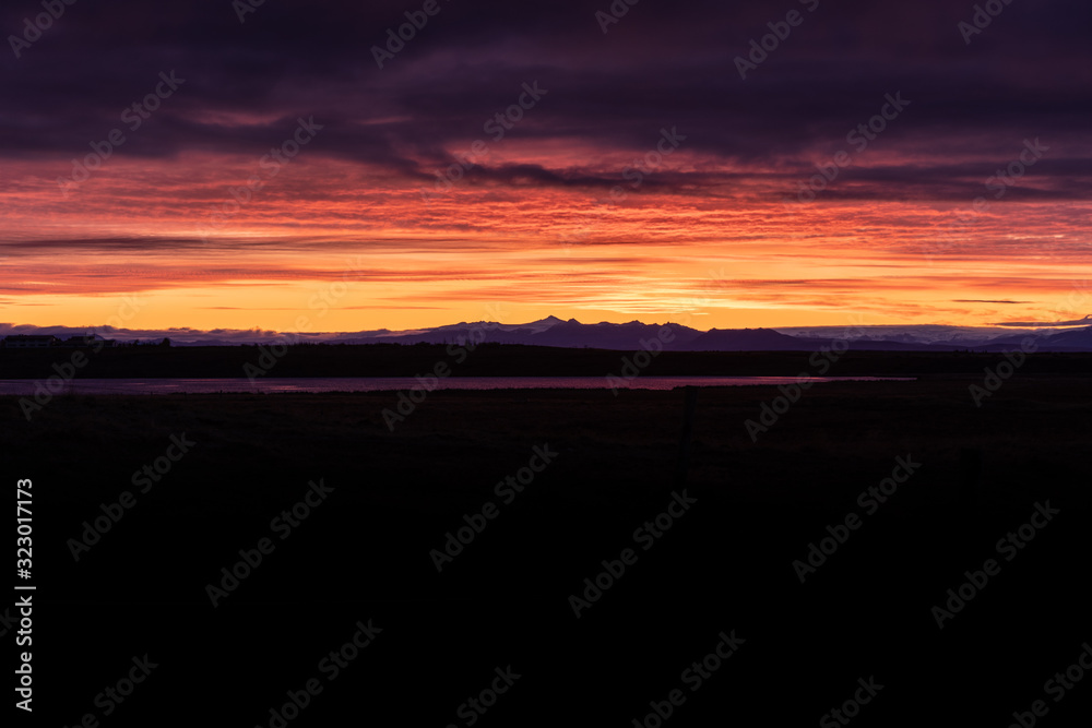 Icelandic sunrise from home in Selfos