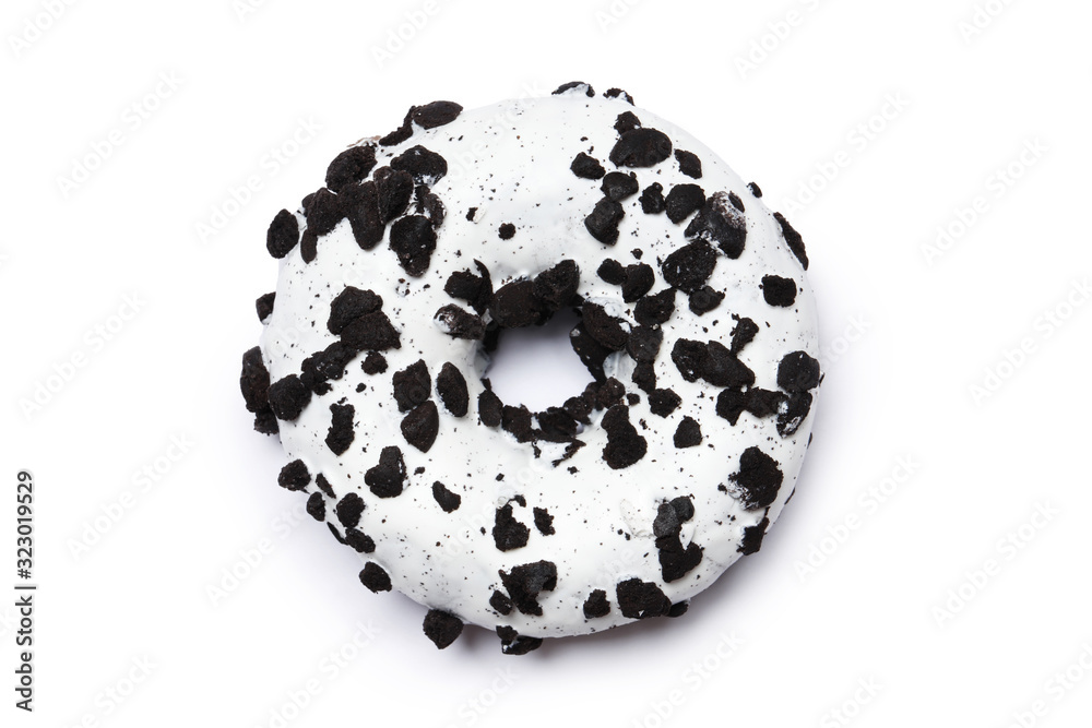 Sweet donuts with chocolate icing isolated on a white background Sweet donuts with chocolate icing isolated on a white background