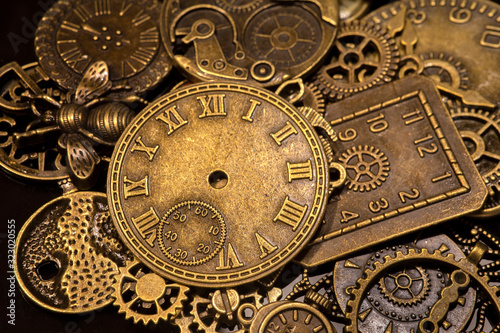 Macro closeup of watch clock faces