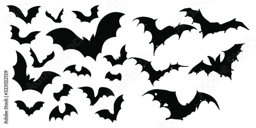 Foto Horror black bats group isolated on white vector