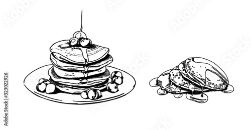 Vector illustration of Russian blini, hand drawn sketch. For Shrovetide Maslenitsa card