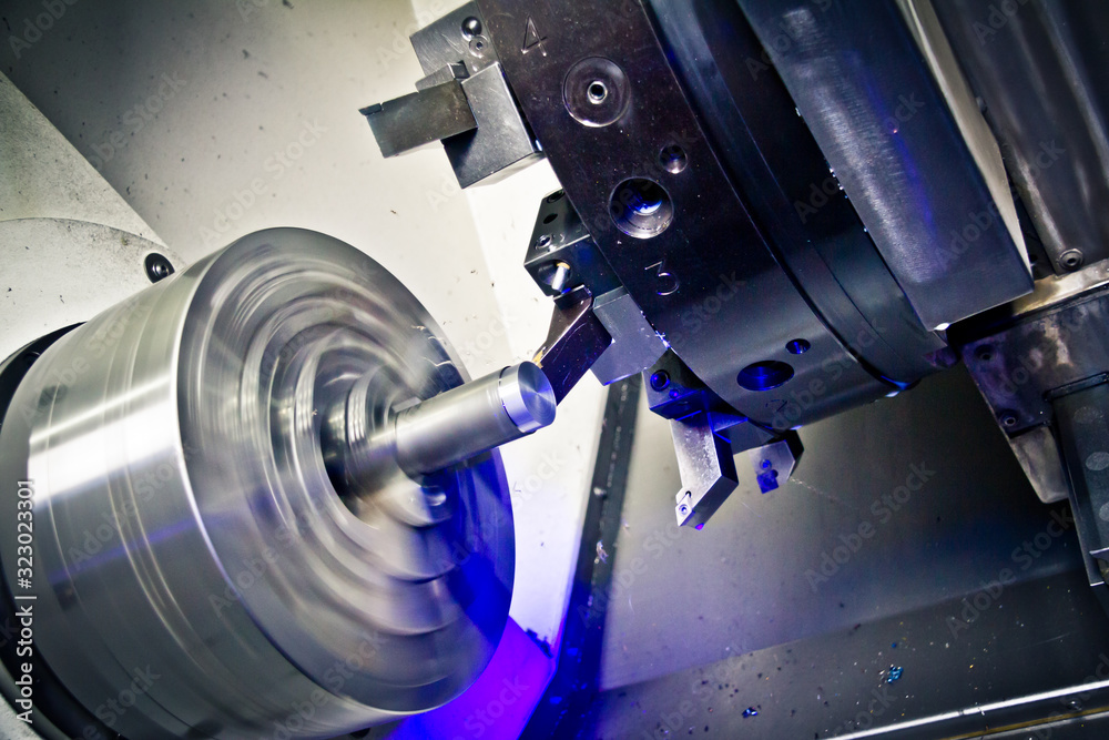 Fototapeta premium Cnc industrial lathe turning machine