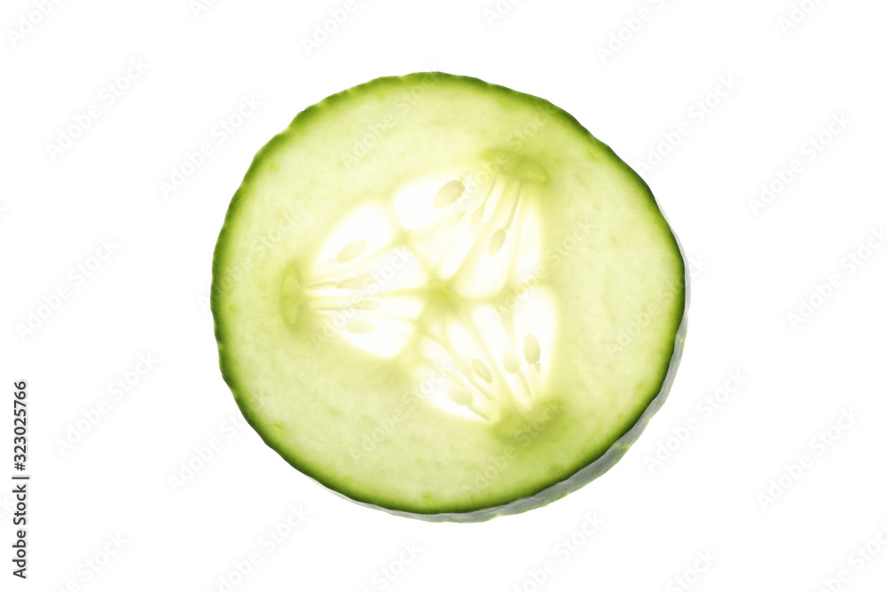Cucumber slice isolated on white background, close up