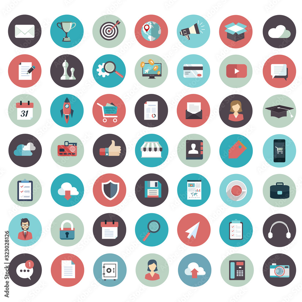 Business, management, finances and technology icon set for website and mobile applications. Flat vector illustration Business, management, finances and technology icon set for website and mobile applications. Flat vector illustration