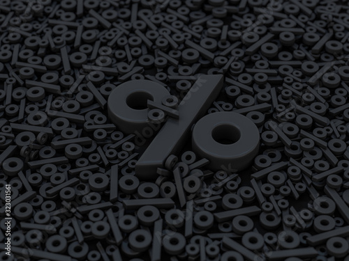 Seasonal sales black background with percent discount pattern. 3D