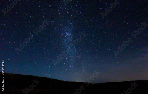 Starry night in full darkness  with lactea pathway lighting up the sky
