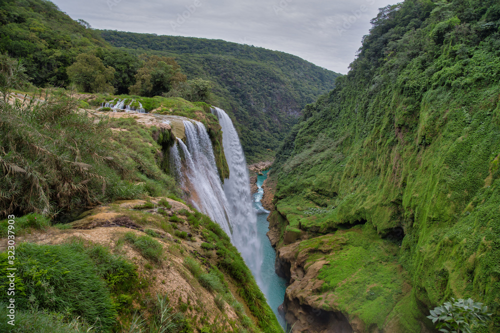 Aerial drone shot of the water fall Tamul in San Luis Potosi Mexico Aerial drone shot of the water fall Tamul in San Luis Potosi Mexico