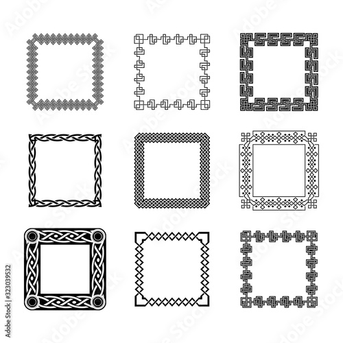 Classic Celtic Ornament Frame Vintage Border Art Decorative element vector ornament Pattern in Black and White and seamless pattern