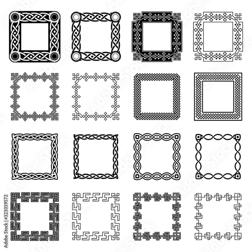 Classic Celtic Ornament Frame Vintage Border Art Decorative element vector ornament Pattern in Black and White and seamless pattern
