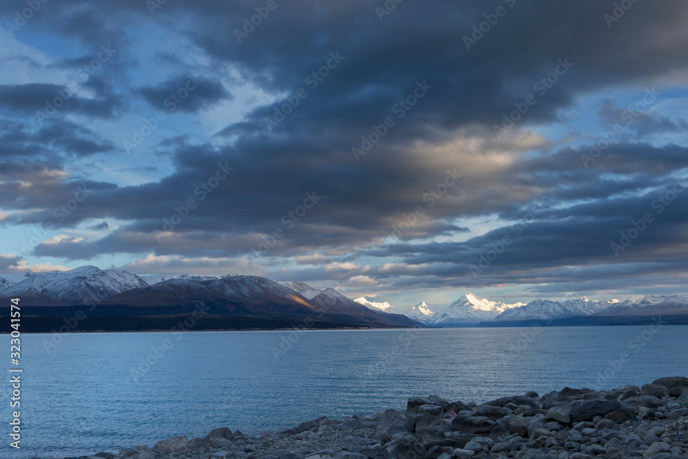Lake Pukaki Mount Cook New Zealand Clouds Evening sunset
