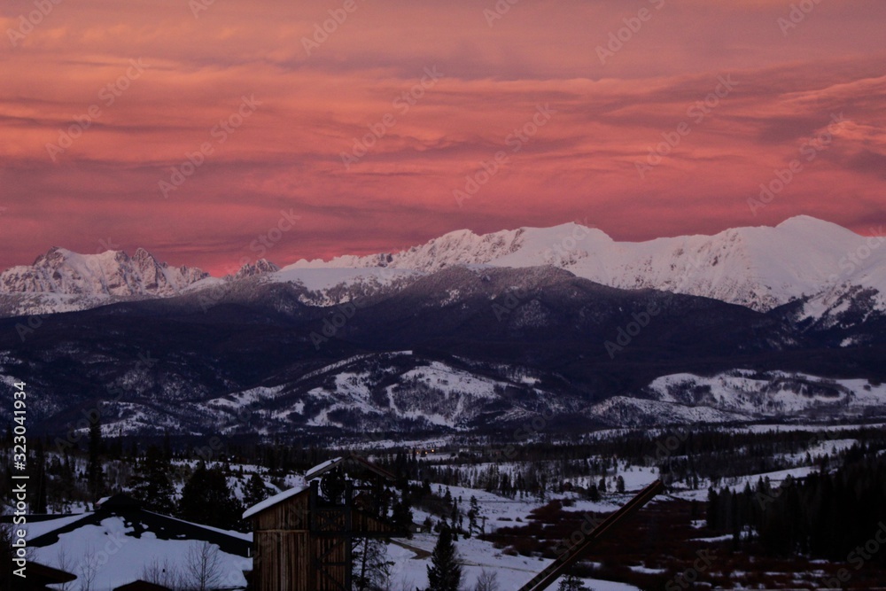 Pink sunset mountains