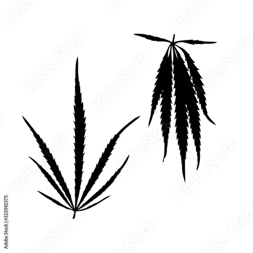 Weed Leaf Silhouette, Marijuana Leaves. Cannabis Plant Isolated