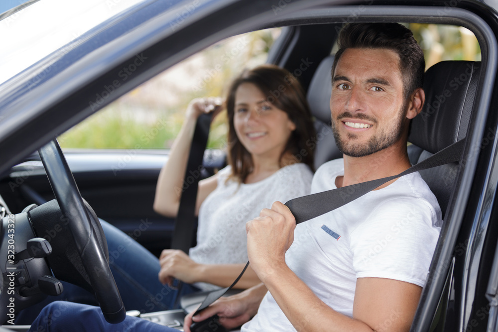 beautiful happy love couple inside a car beautiful happy love couple inside a car