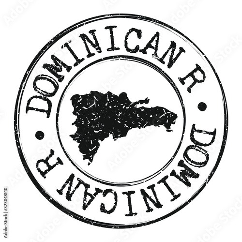 Dominican Republic Silhouette Postal Passport Stamp Round Vector Icon.