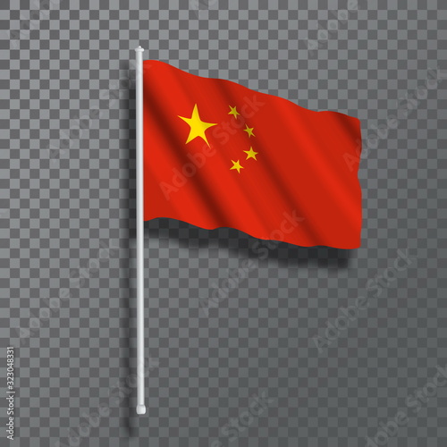 Developing China flag on a transparent background. Vector.