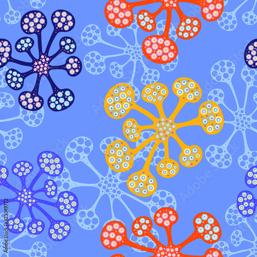 Seamless pattern cartoon bacteria biology organisms. Virus infection epidemic sick. Medical genetics bacteriological Microorganism.