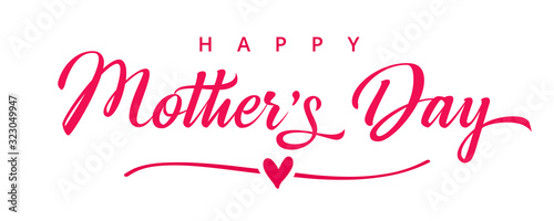 Happy Mothers Day elegant pink lettering background. Calligraphy vector text and heart for Mother's day sale shopping special offer banner. For Best Mom ever greeting card