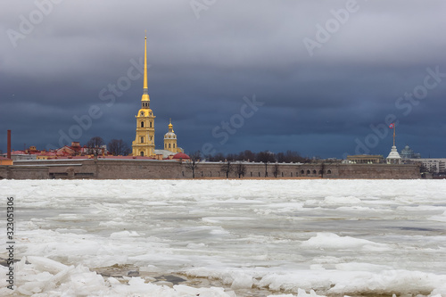 St. Petersburg is a front view of the Peter and Paul fortress winter