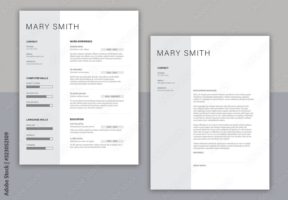 Resume Layout Set with Gray Sidebar Stock Template Adobe Stock