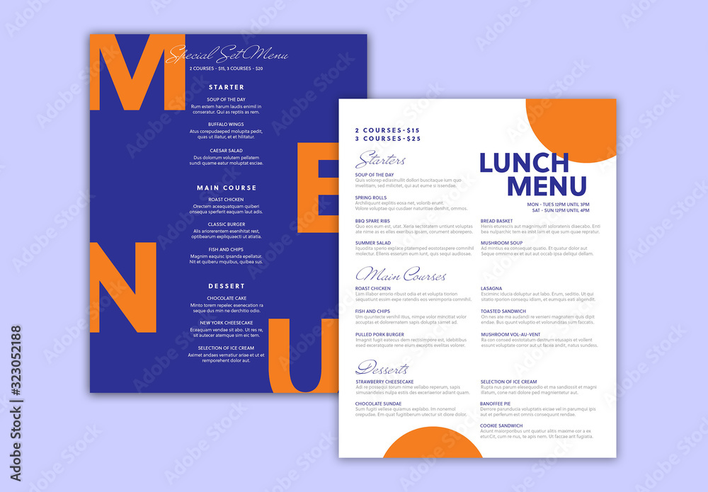Purple and Orange Menu Layout Stock Template Adobe Stock