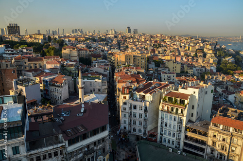 Top view of the city of Istanbul (district Beyoglu). Panoramic view from Galata tower, Turkey