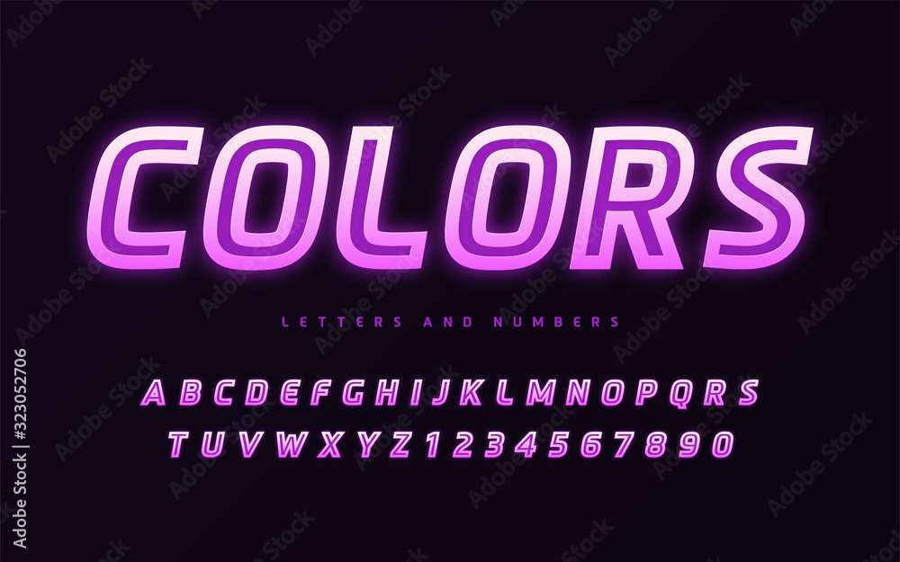 Stylish design of the colorful glowing vector sans serif letters and numbers