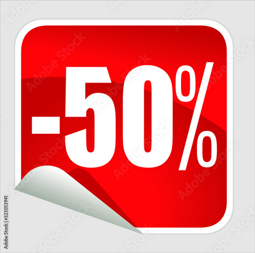 up to 50% discount icons are red on a white background