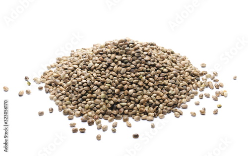 Hemp seeds pile isolated on white background