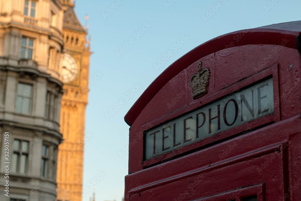 Telephone cabin with the Big Ben, London