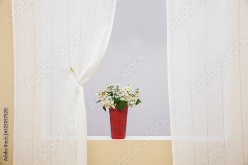 Curtain on window with home decoration. Interior design.