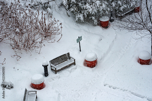 Designated smoking area emptly during heavy snow in Hershey PA photo