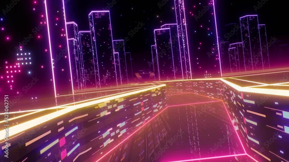 80s retro synthwave style city seamless loop animation loop