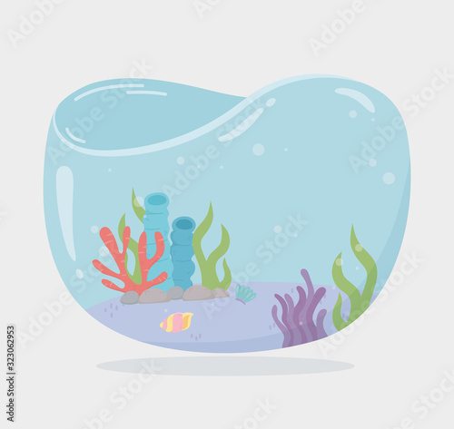 algae reef shellsea water tank for fishes under sea cartoon